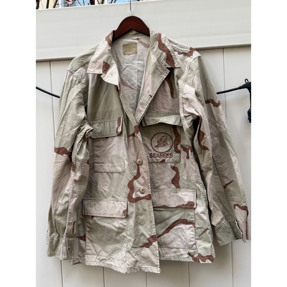US Military Seabees Desert Camo DCU Combat Jacket Large Regular 3 Color Pattern‎